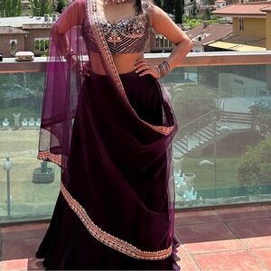 Elegant Purple Lehenga with Gold Accents
